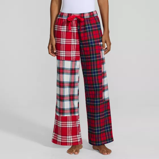 Women's Flannel Patchwork Wide Leg Sleep Pants - primary