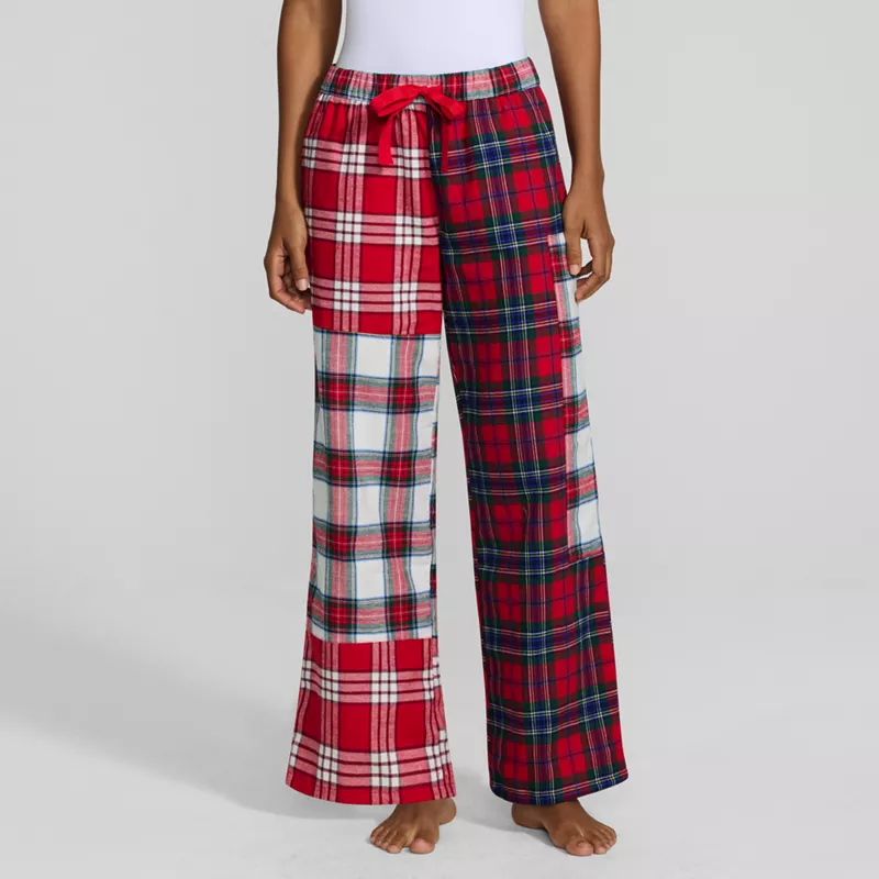 Women's Flannel Patchwork Wide Leg Sleep Pants, Front