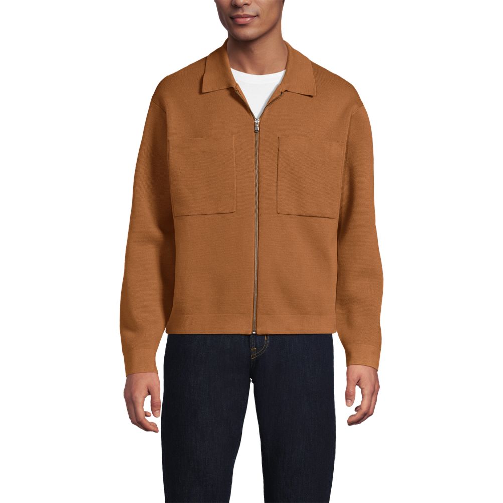 Men's Long Sleeve Fine Gauge Cotton Full Zip Chore Coat | Lands' End