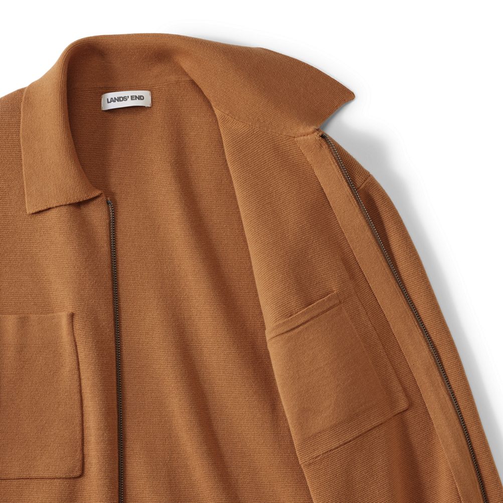 Men's Long Sleeve Fine Gauge Cotton Full Zip Chore Coat | Lands' End