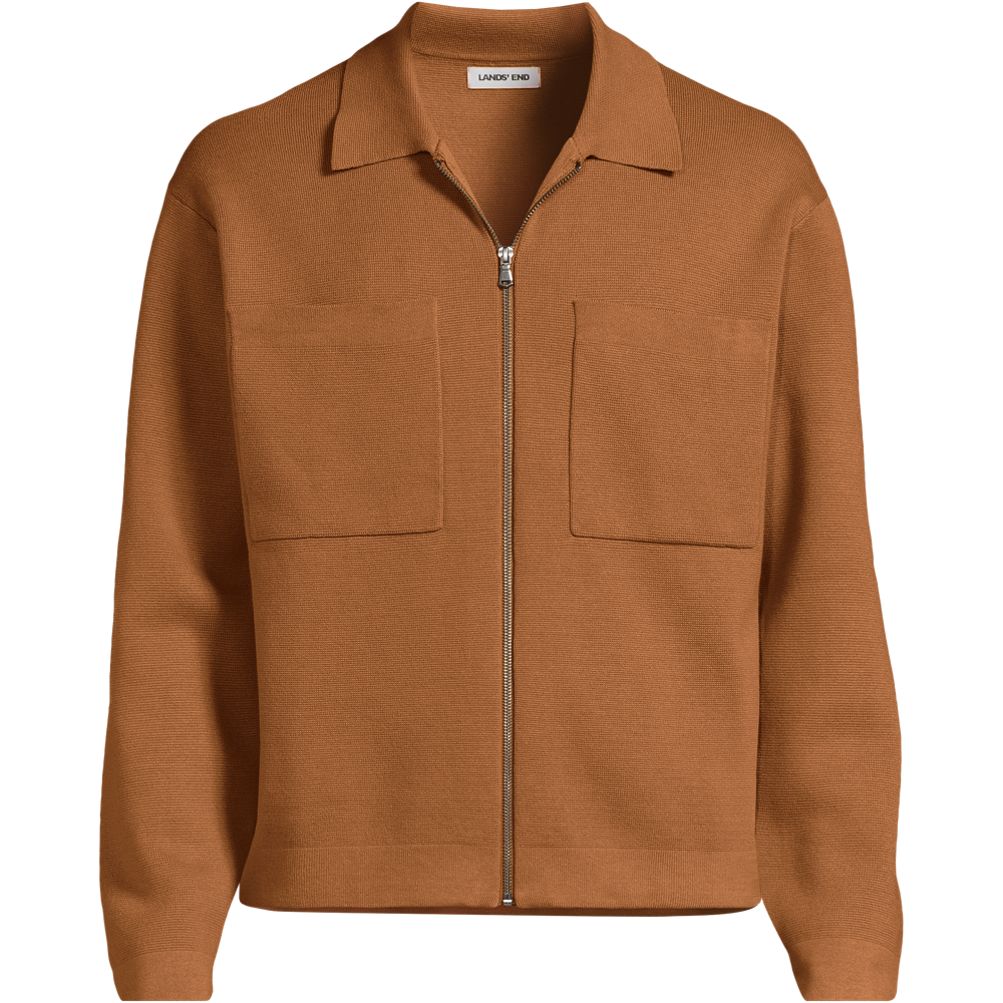 Men's Long Sleeve Fine Gauge Cotton Full Zip Chore Coat | Lands' End