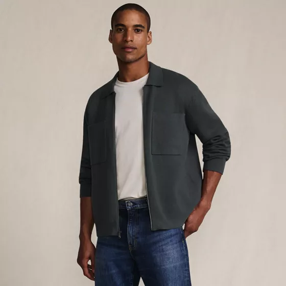 Men's Long Sleeve Fine Gauge Cotton Full Zip Chore Coat - primary