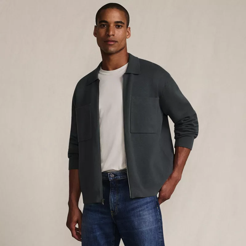 Men's Long Sleeve Fine Gauge Cotton Full Zip Chore Coat, alternative image
