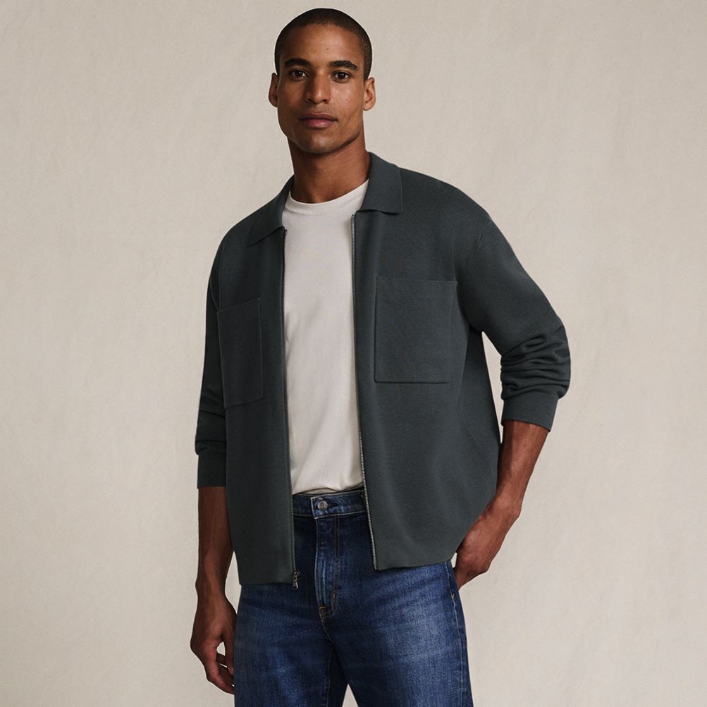 Men's Long Sleeve Fine Gauge Cotton Full Zip Chore Coat | Lands' End