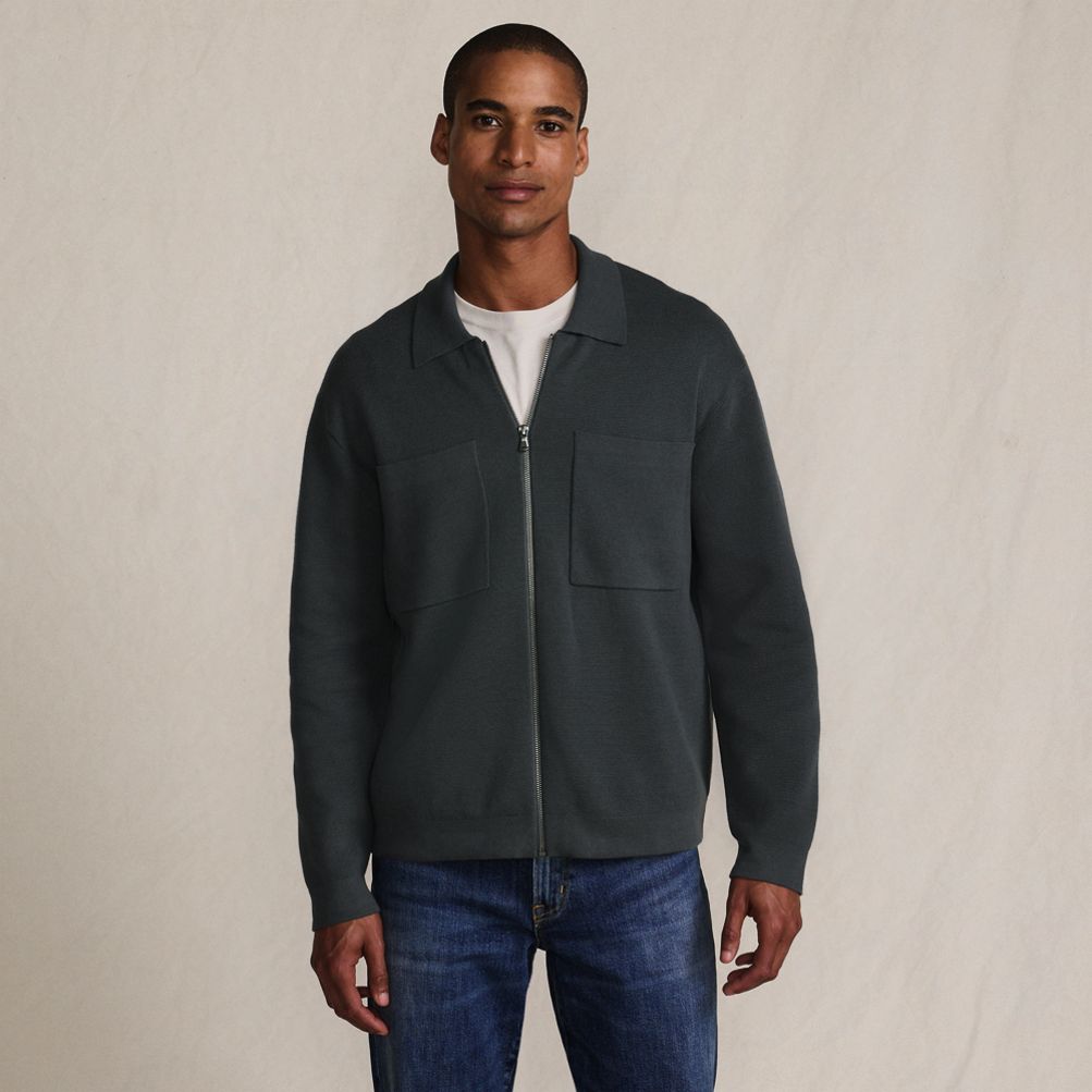 Men's Long Sleeve Fine Gauge Cotton Full Zip Chore Coat | Lands' End