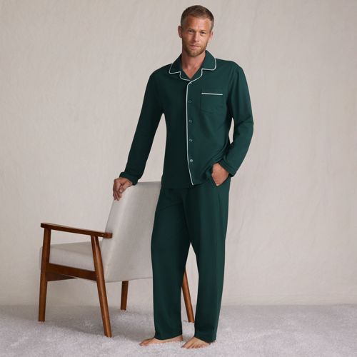 Knit Pyjama Set, Men, size: M, regular, Green, Spandex/Cotton-blend, by Lands' End