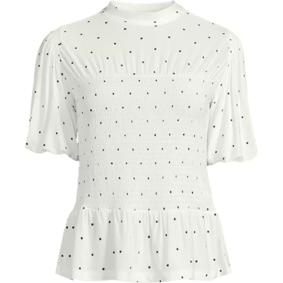 Women's Plus Size Bubble Sleeve Silky Knit Smocked Mock Neck Top - primary