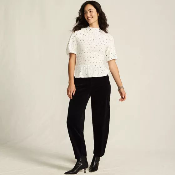 Women's Bubble Sleeve Silky Knit Smocked Mock Neck Top - primary