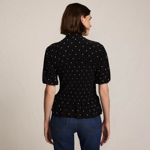  Lands' End Silk Knit Smok-shirt Mit Kurzen ärmeln, Damen, Größe:32-34 Regular, Schwarz, Polyester-mischung, By Lands' End 