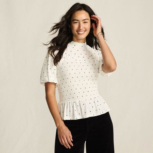  Lands' End Silk Knit Smok-shirt Mit Kurzen ärmeln, Damen, Größe:32-34 Regular, Weiß, Polyester-mischung, By Lands' End 