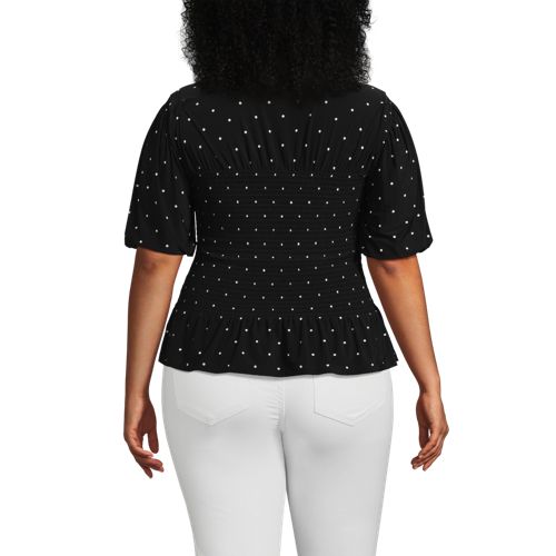  Lands' End Silk Knit Smok-shirt Mit Kurzen ärmeln, Damen, Größe:48-50 Plus, Schwarz, Polyester-mischung, By Lands' End 