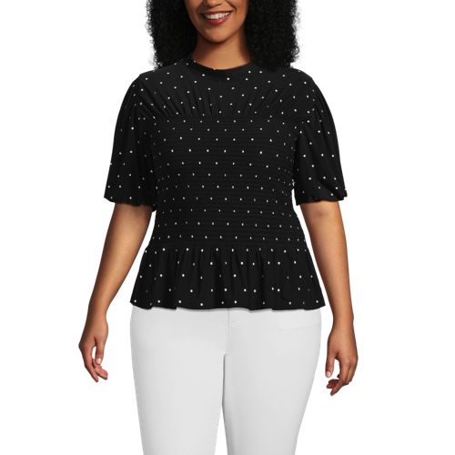  Lands' End Silk Knit Smok-shirt Mit Kurzen ärmeln, Damen, Größe:48-50 Plus, Schwarz, Polyester-mischung, By Lands' End 