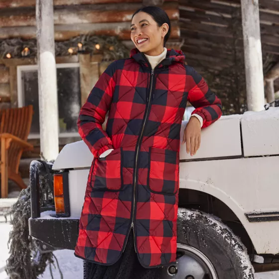 Women's Print FeatherFree Insulated Diamond Quilted Maxi Coat - primary