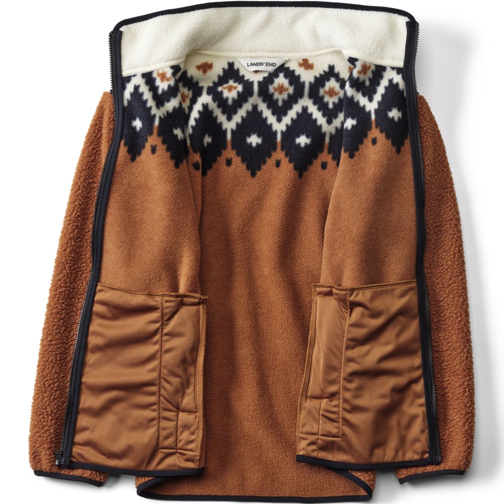 Women's Plus Size Print Cozy Sherpa Full Zip Fleece Jacket | Lands
