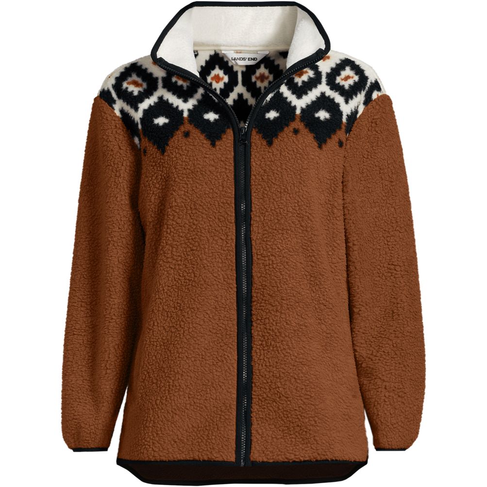 Women's Print Cozy Sherpa Full Zip Fleece Jacket | Lands' End