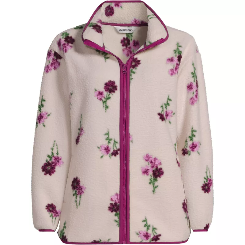 Women's Plus Size Print Cozy Sherpa Full Zip Fleece Jacket, Front