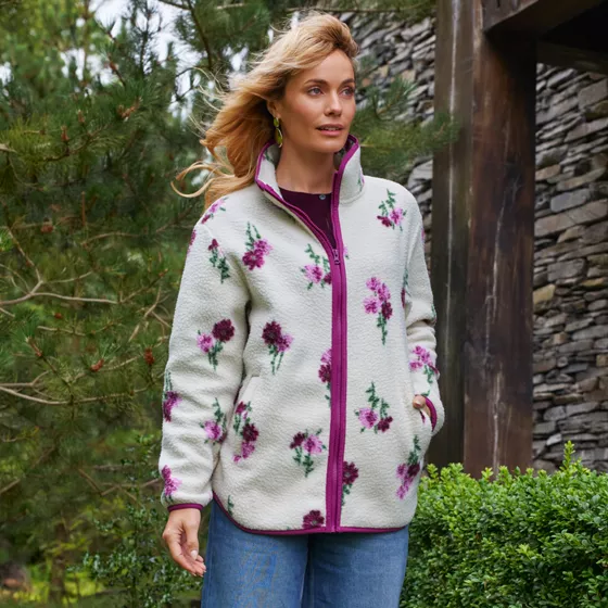Women's Print Cozy Sherpa Full Zip Fleece Jacket - primary