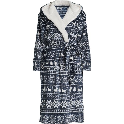 Fleece Hooded Dressing Gown, Women, size: S, regular, Blue, Polyester, by Lands' End