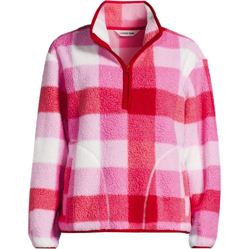 Cosy Sherpa Fleece Quarter Zip Pullover, Printed, Women, size: XS, regular, Pink, Polyester, by Lands' End