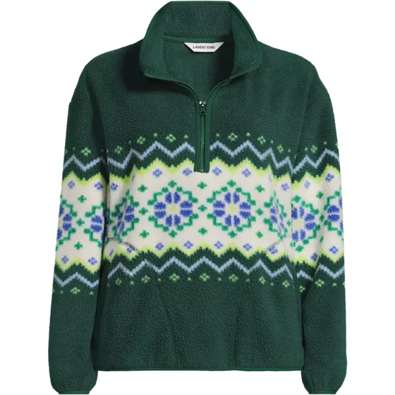 Women's Plus Size Print Half Zip Cozy Sherpa Fleece Pullover - primary
