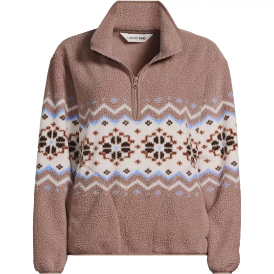 Women's Print Half Zip Cozy Sherpa Fleece Pullover - primary