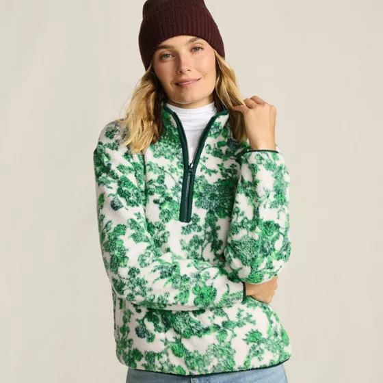 Women's Print Half Zip Cozy Sherpa Fleece Pullover - primary