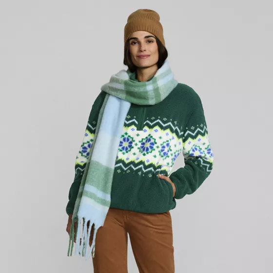 Women's Print Half Zip Cozy Sherpa Fleece Pullover - primary