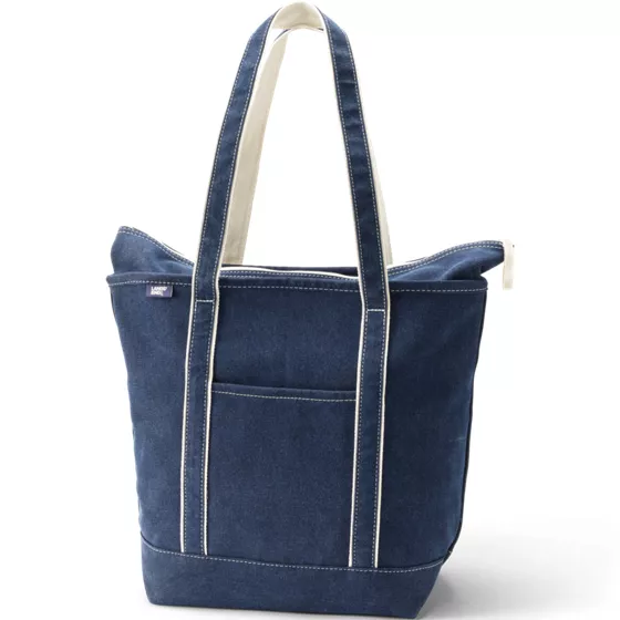Large Denim Long Handle Zip Top Tote Bag - primary