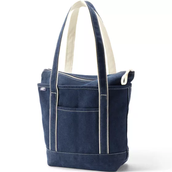 Medium Denim Long Handle Zip Top Tote Bag - primary