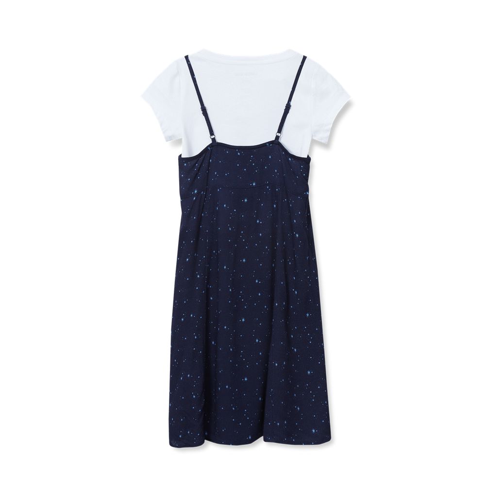 Lands' End Girls Slip Dress with Short Sleeve Tee - Navy Starburst