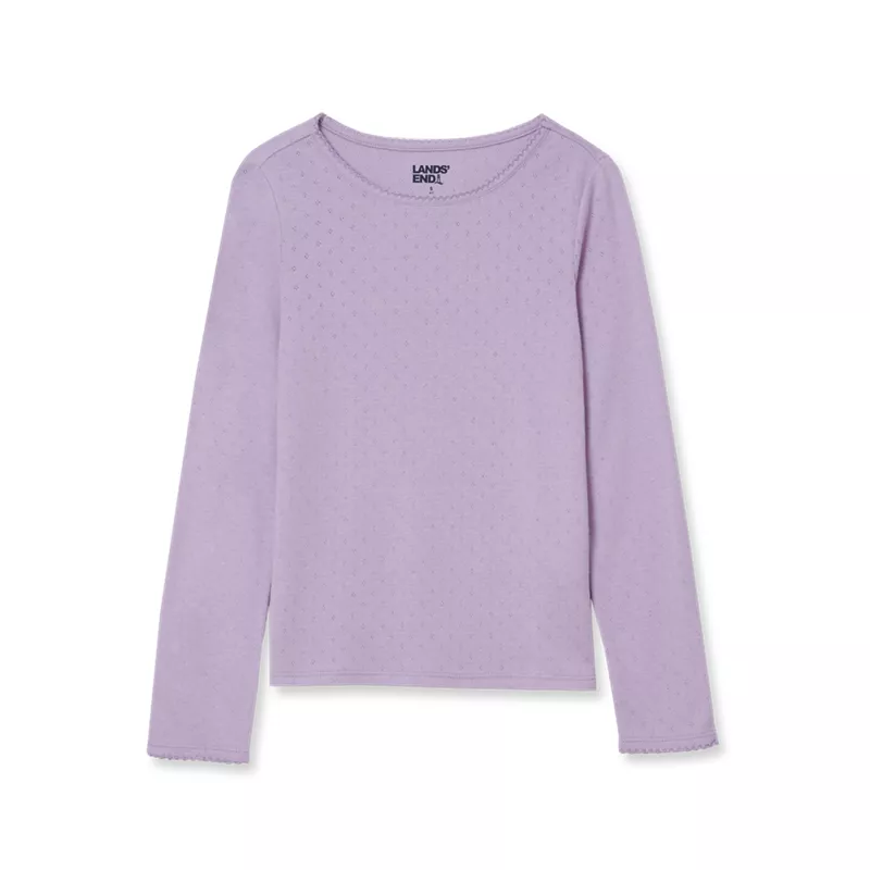Girls Long Sleeve Pointelle Knit Shirt, alternative image