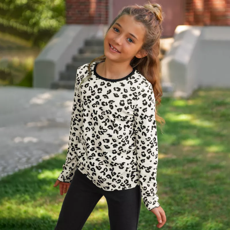 Girls Long Sleeve Pointelle Knit Shirt, alternative image