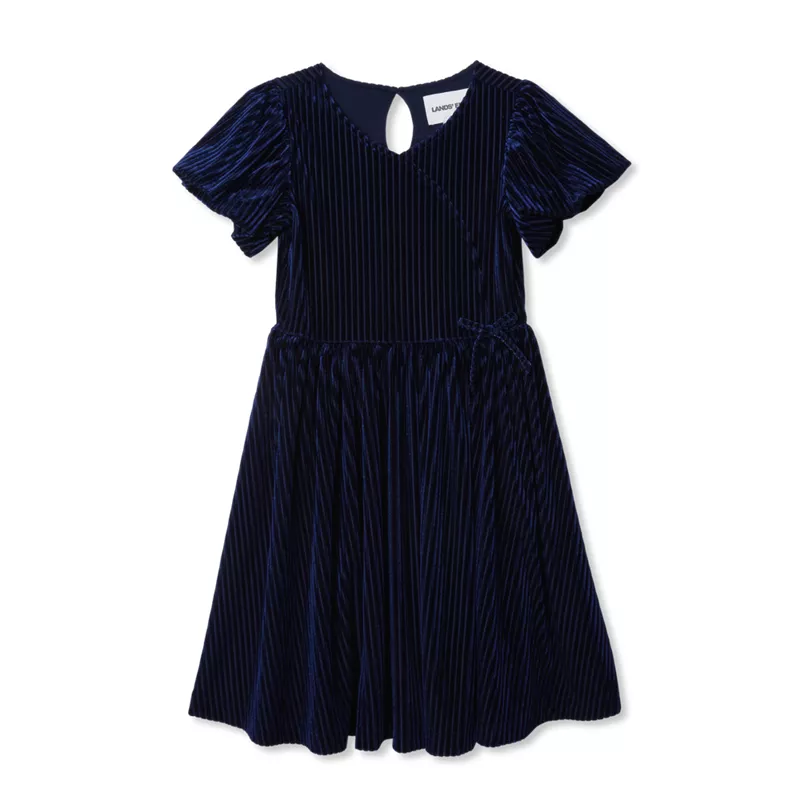 Girls Bubble Short Sleeve Velour Dress, alternative image