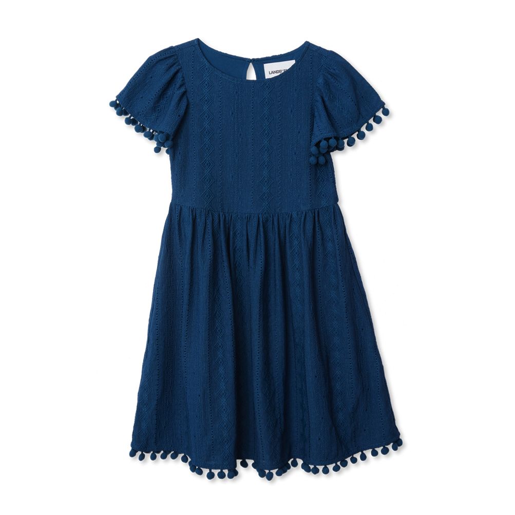 Lands' End Girls Lace Short Sleeve Dress - Lyons Blue
