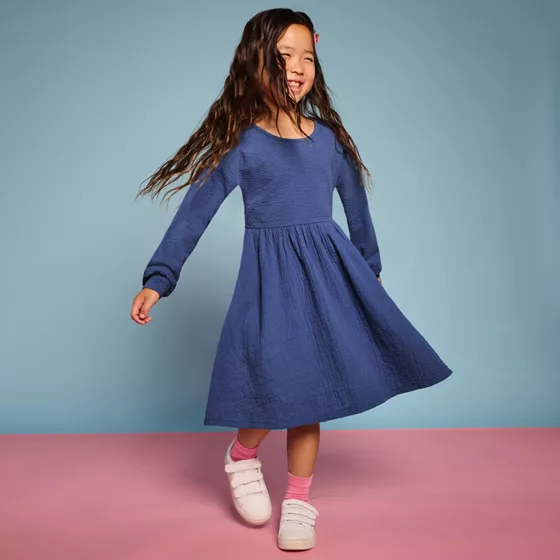 Girls Long Sleeve Ribbed Dress - primary