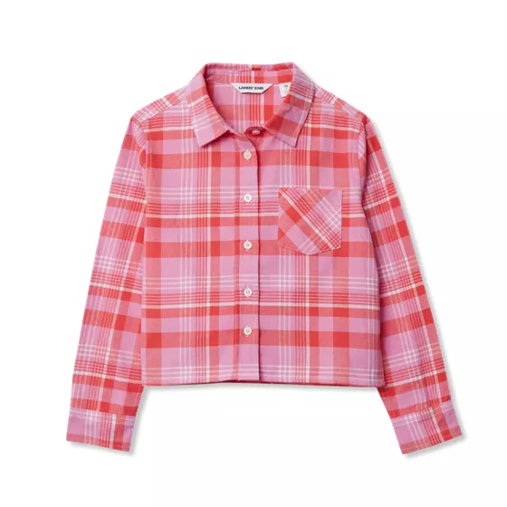 Girls Long Sleeve Cropped Flannel Shirt - primary