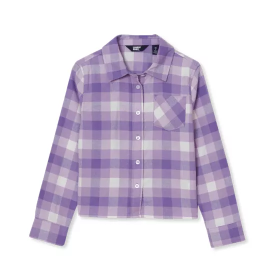 Girls Long Sleeve Cropped Flannel Shirt - primary
