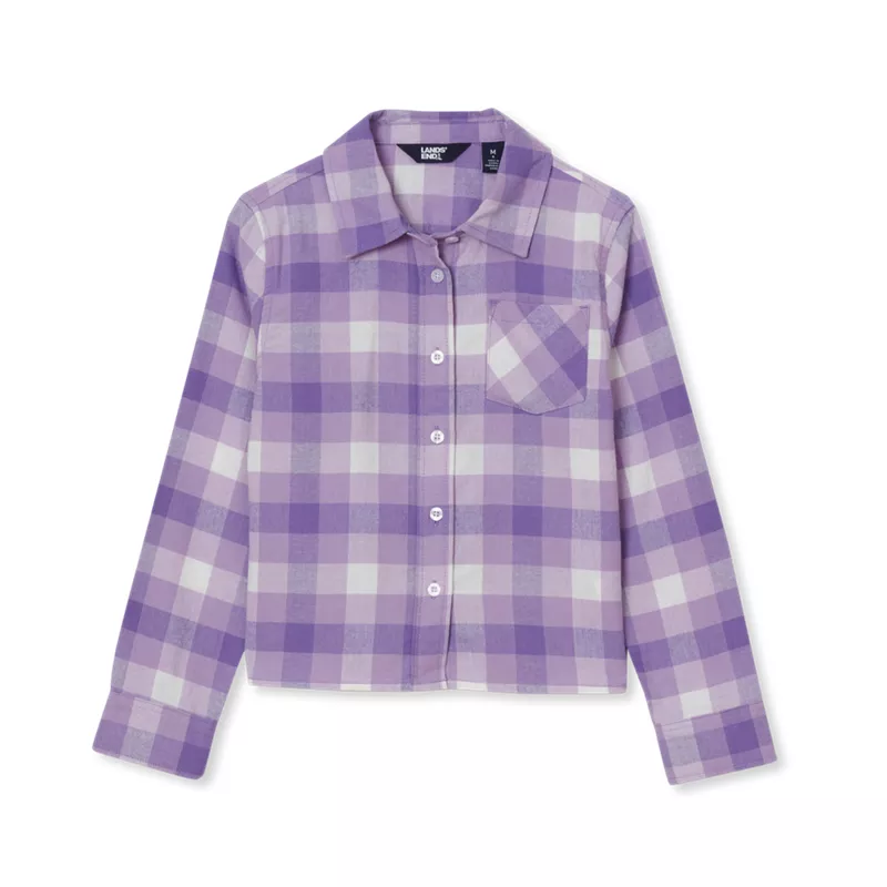 Girls Long Sleeve Cropped Flannel Shirt, alternative image