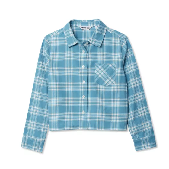Girls Long Sleeve Cropped Flannel Shirt - primary