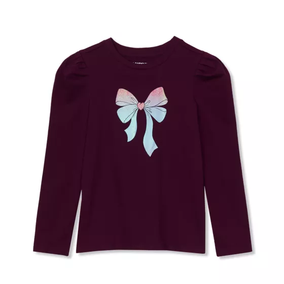 Girls Long Sleeve Graphic Tee With Puff Shoulder - primary