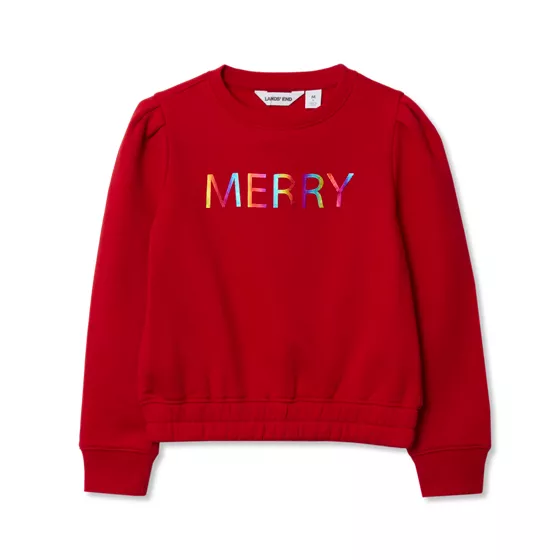 Girls Puff Shoulder Crew Neck Sweatshirt - primary