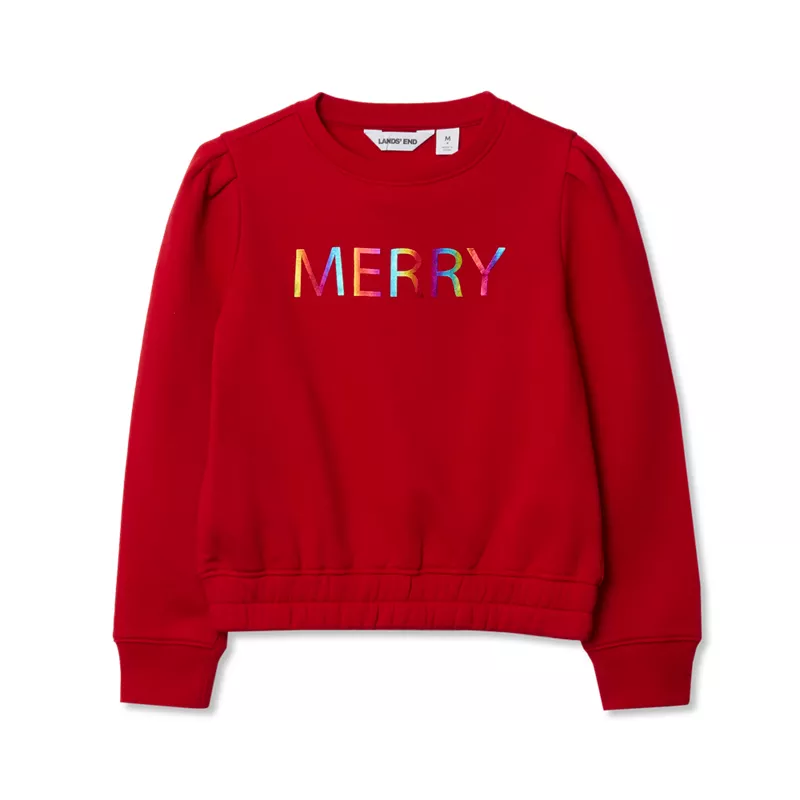 Girls Puff Shoulder Crew Neck Sweatshirt, alternative image