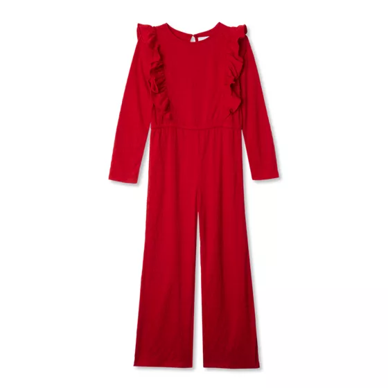 Girls Long Sleeve Ruffle Knit Jumpsuit - primary