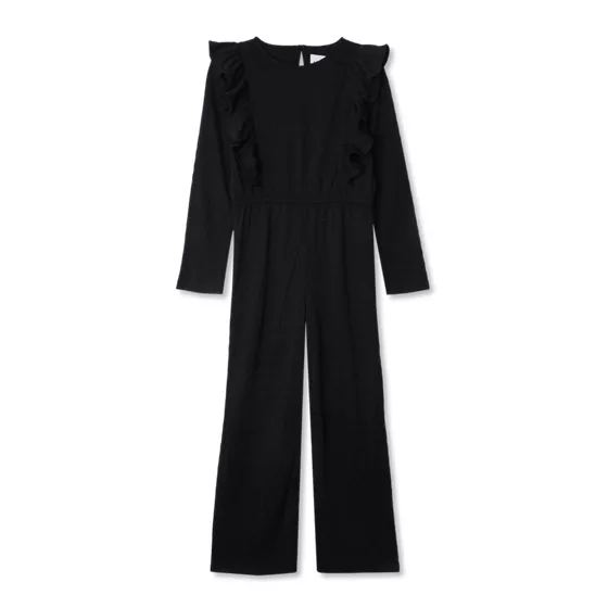 Girls Long Sleeve Ruffle Knit Jumpsuit - primary