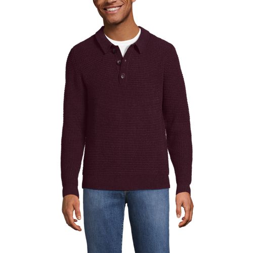  Lands' End Chenille-pullover Mit Polokragen, Herren, Größe:44-46 Regular, Rot, Wolle/polyester/nylon, By Lands' End 