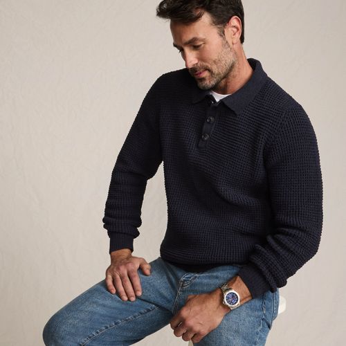 Chenille Polo, Men, size: L, regular, Grey, Wool/Polyester/Nylon, by Lands' End