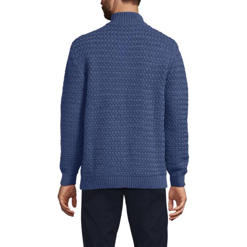  Lands' End Flechtmuster-pullover Mit Reißverschluss, Herren, Größe:44-46 Regular, Blau, Polyester/polyester-mischung, By Lands' End 