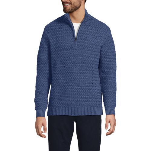  Lands' End Flechtmuster-pullover Mit Reißverschluss, Herren, Größe:44-46 Regular, Blau, Polyester/polyester-mischung, By Lands' End 