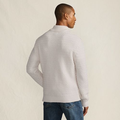  Lands' End Flechtmuster-pullover Mit Reißverschluss, Herren, Größe:44-46 Regular, Weiß, Polyester/polyester-mischung, By Lands' End 
