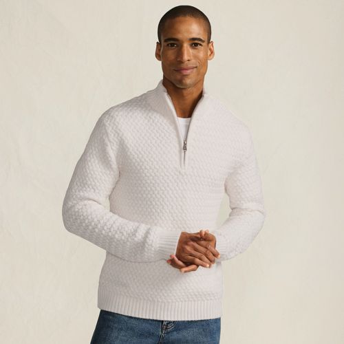  Lands' End Flechtmuster-pullover Mit Reißverschluss, Herren, Größe:44-46 Regular, Weiß, Polyester/polyester-mischung, By Lands' End 